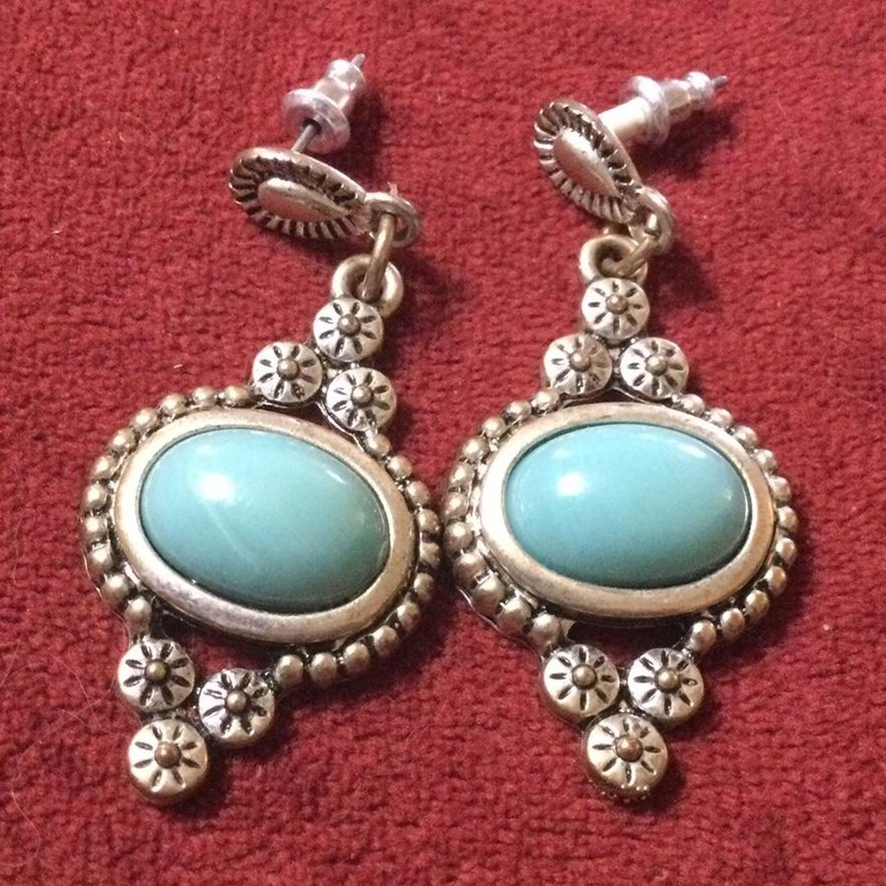 Turquoise and Silver Tone Earrings